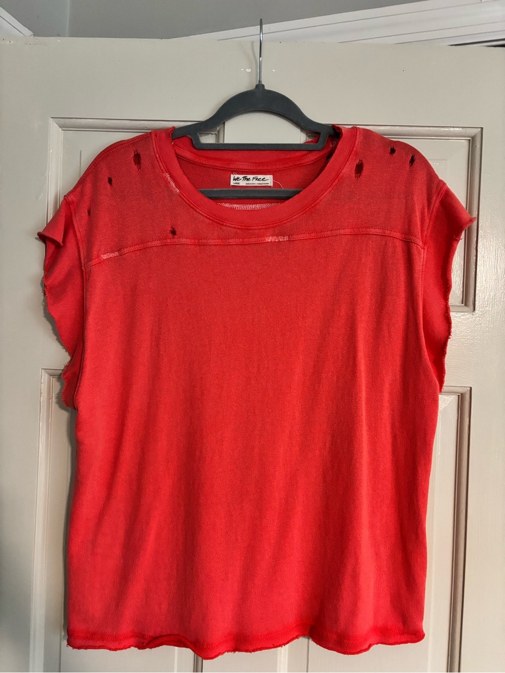 Free People Distressed Red Short Sleeve Tee